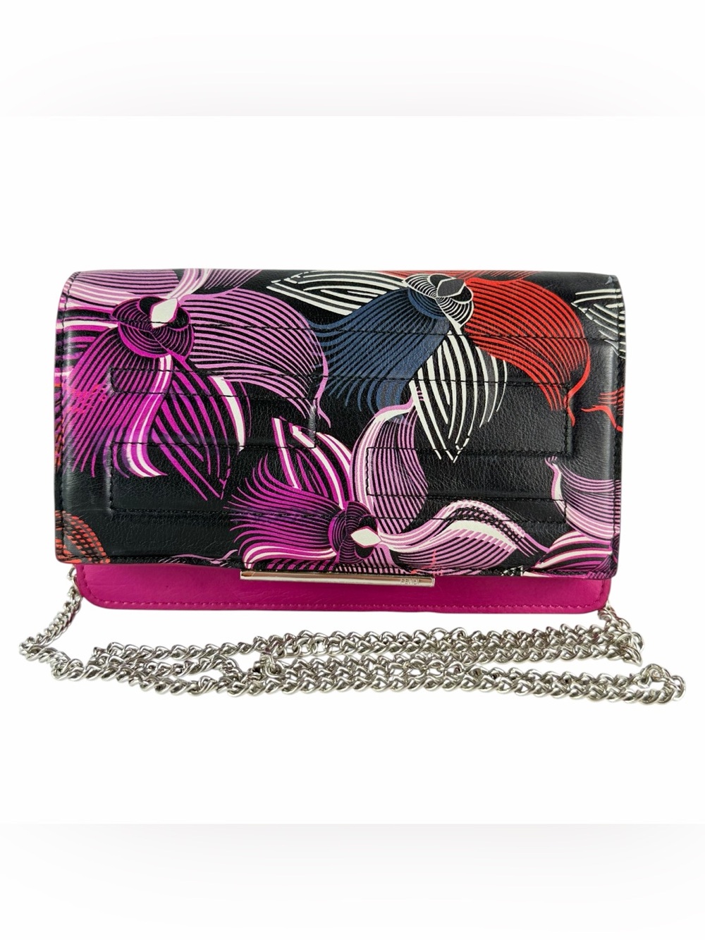 FENDI Floral Print Multi Leather Clutch Wallet on Chain Crossbody Made in Italy